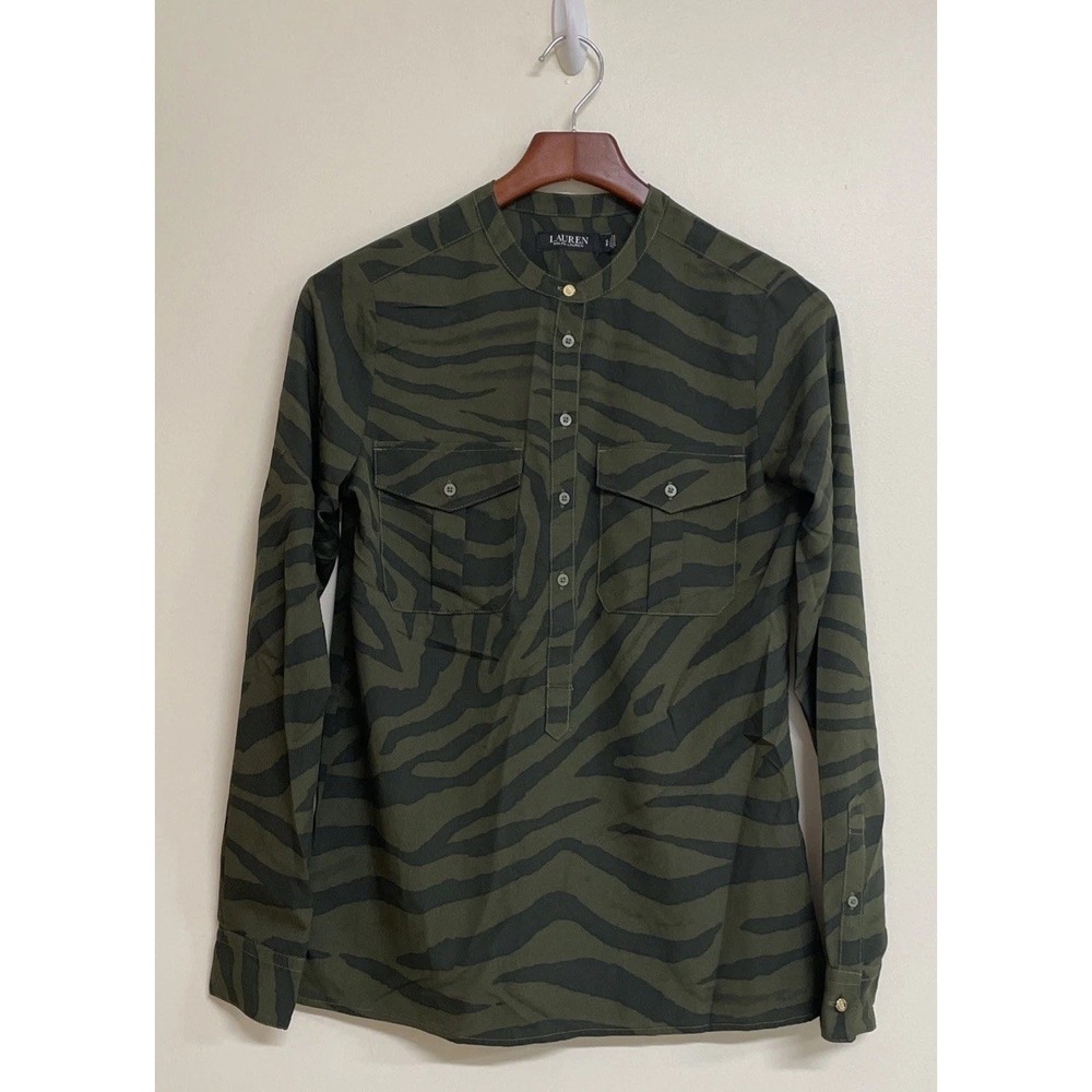 Lauren Ralph Lauren Black Label Olive Green Tunic Blouse Women's S/P Gold Button